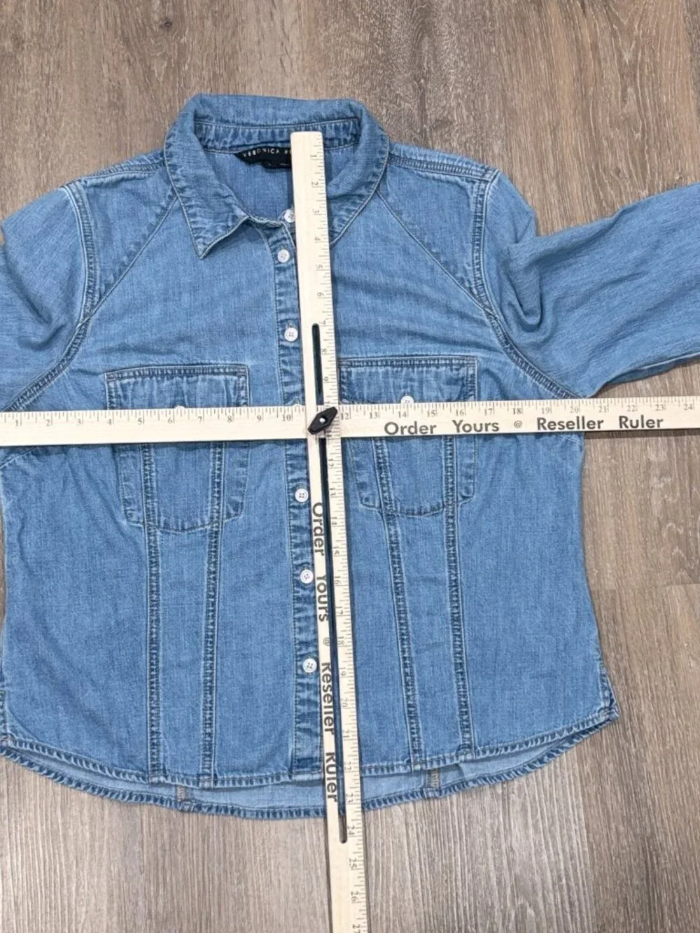 Veronica Beard Tivi Denim Flared Sleeve Shirt Iceberg Light Wash Large